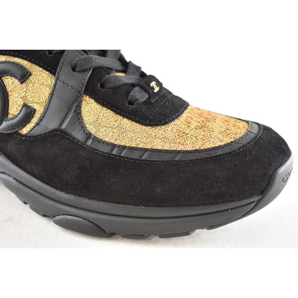 Chanel 19A Mens Black Gold Croc Suede CC Logo Low Top Trainer Sneaker 44 11 - Picture 7 of 14